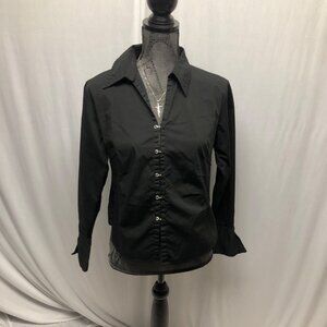 Quizz and Co Blouse Stretch Fold Over Hooks Womens Size Large Shirt Cotton Blend